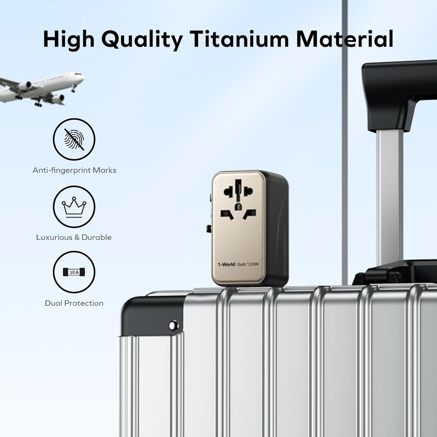 MOMAX Universal Travel Adapter, 170W GaN International Power Adapter, 2 USB-C 2 USB-A, Worldwide Travel Plug Adapter, International Power Adapter for Most Europe, USA, Japan, Australia (Type C/A/G/I)