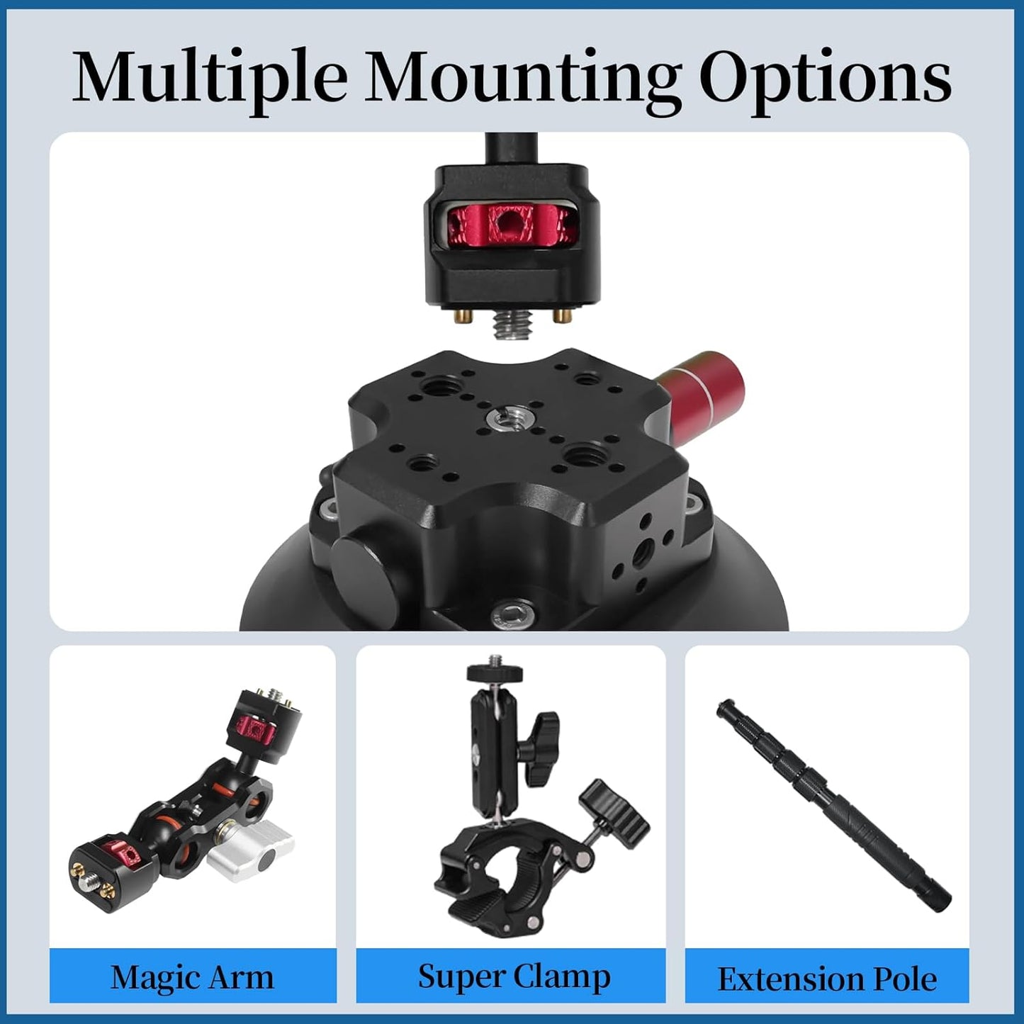 FIFIELD 4.5in Suction Cup Camera Mount with Aluminum Ball Head Magic Arm, 1/4" ARRI Holes, Quick Release Car Mount with Phone Holder & Action Cam Adapter Compatible with DJI Pocket 3 Insta360 iPhone