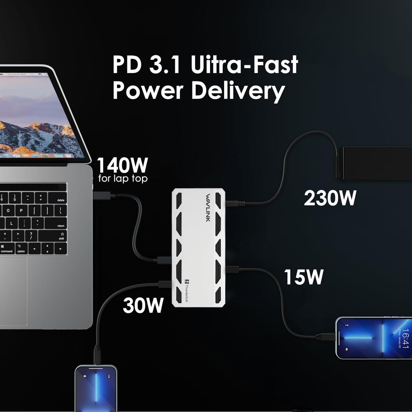 WAVLINK Thunderbolt 5 Docking Station, 12-in-1 Thunderbolt 5 Dock with 120Gbps Max Transfer, 140W PD, 2.5G Ethernet Port, 4X USB-A 3.2 Gen 2, SD 4.0, 8K Display for Thunderbolt 5/4 Laptops