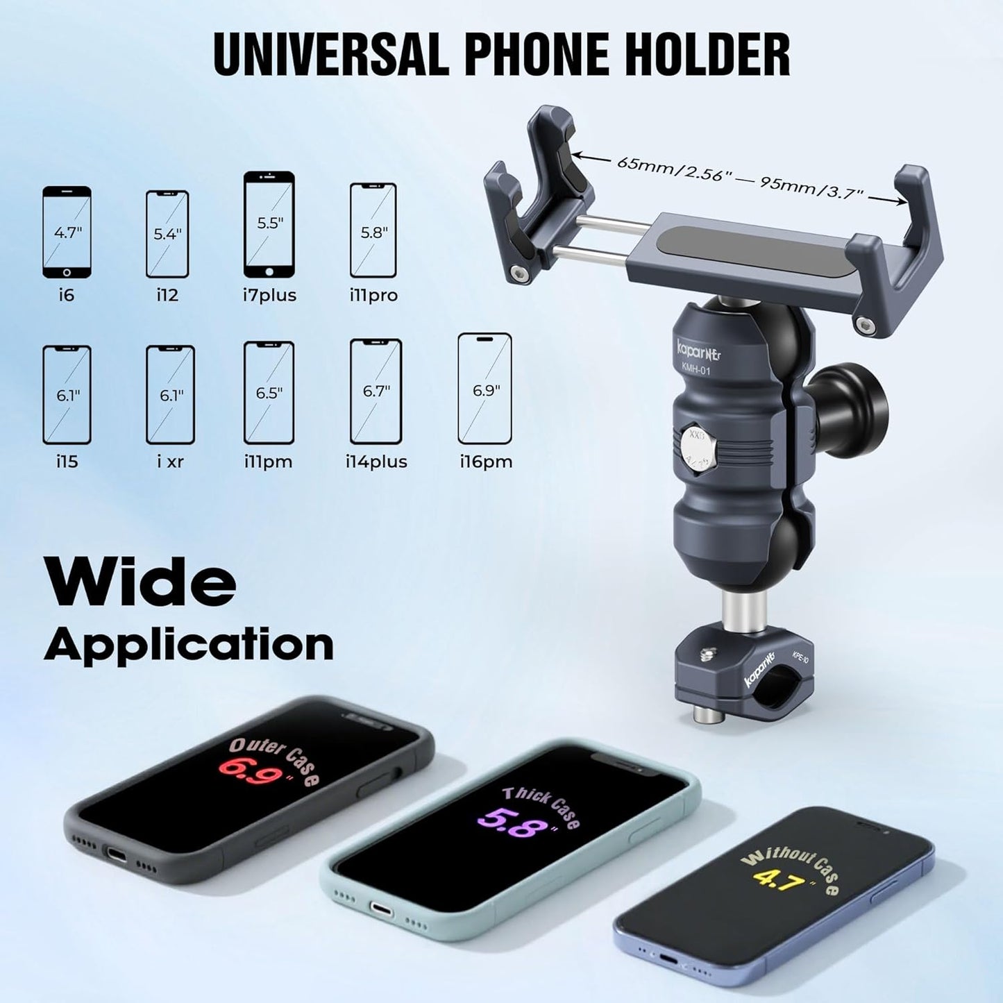 Anti-Theft Motorcycle Phone Mount, Aluminum Dual Socket Arm and U-Bolt Base for Bicycles/ATVs/Snowmobiles, Installed on 0.4-0.6" Mirror Bars (KPS-03)
