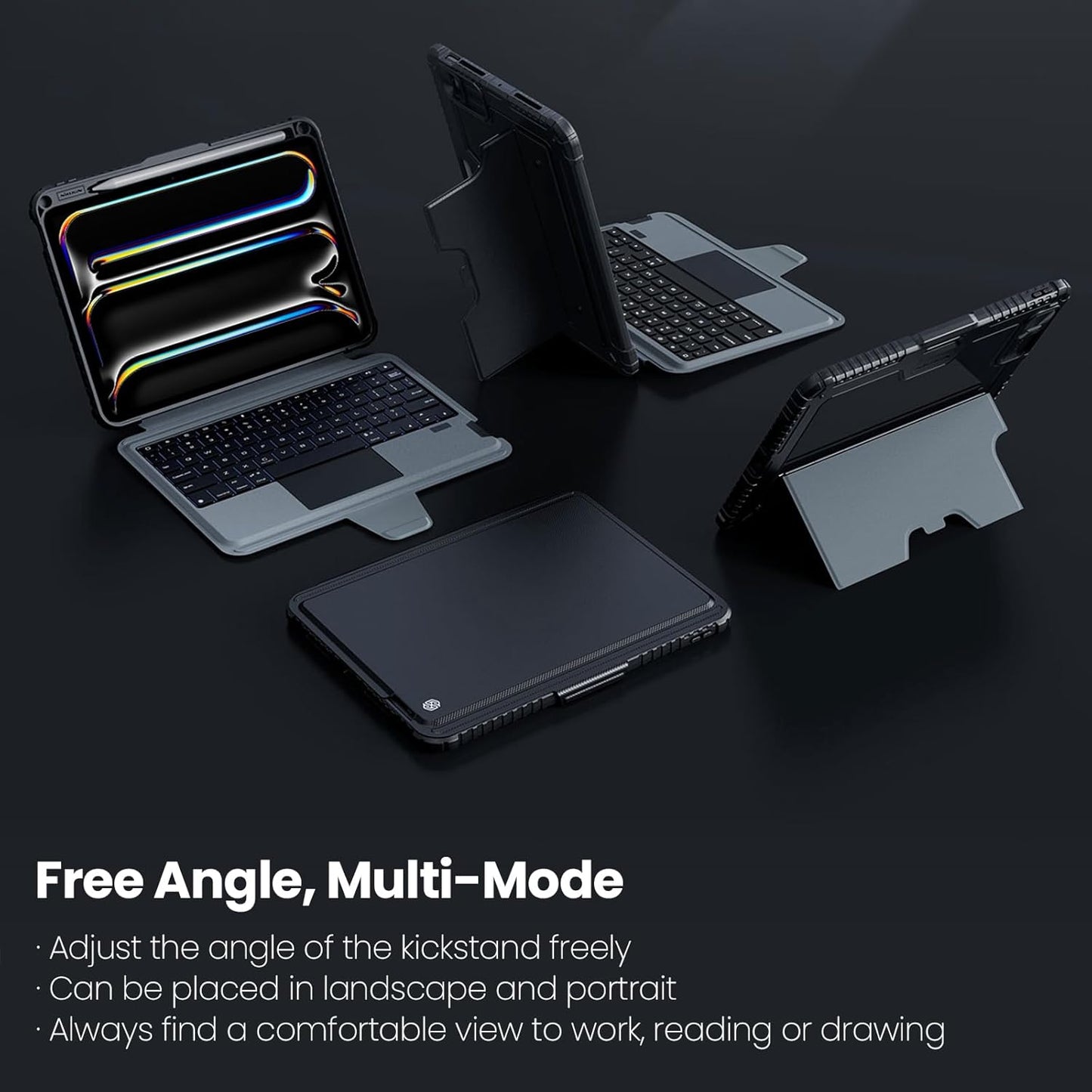 Nillkin iPad Pro 11 inch (M4, 2024) Case with Detachable Keyboard, Magic Trackpad, 7 Colors Backlit, Portrait/Landscape Modes, Rugged Keyboard Case with Camera Cover for iPad Pro 11” 5th Gen, Black