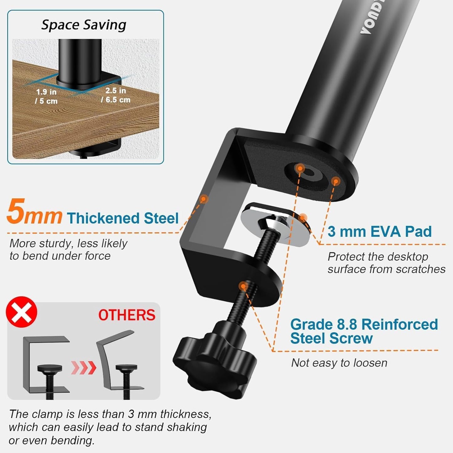 Set of 2 Studio Monitor Stands Desk Clamp Desktop Speaker Stands with Isolation Pads