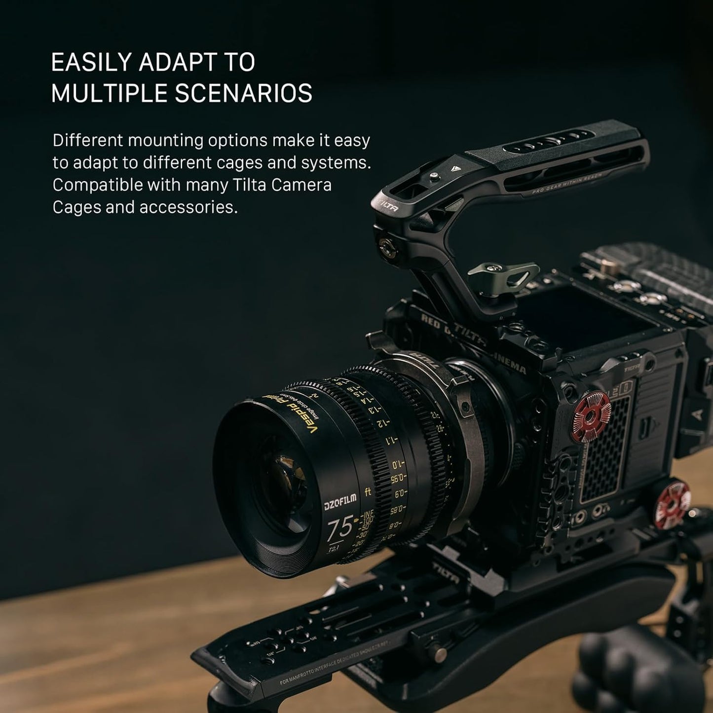 Tilta Xeno Top Handle for Filmmakers & Cameras - Black | Aluminum Alloy and Silicone Build | 1/4″-20 and 3/8″-16 Threads w/Locating Points | Safety Release Pin | Comfortable Handling (Cold Shoe)