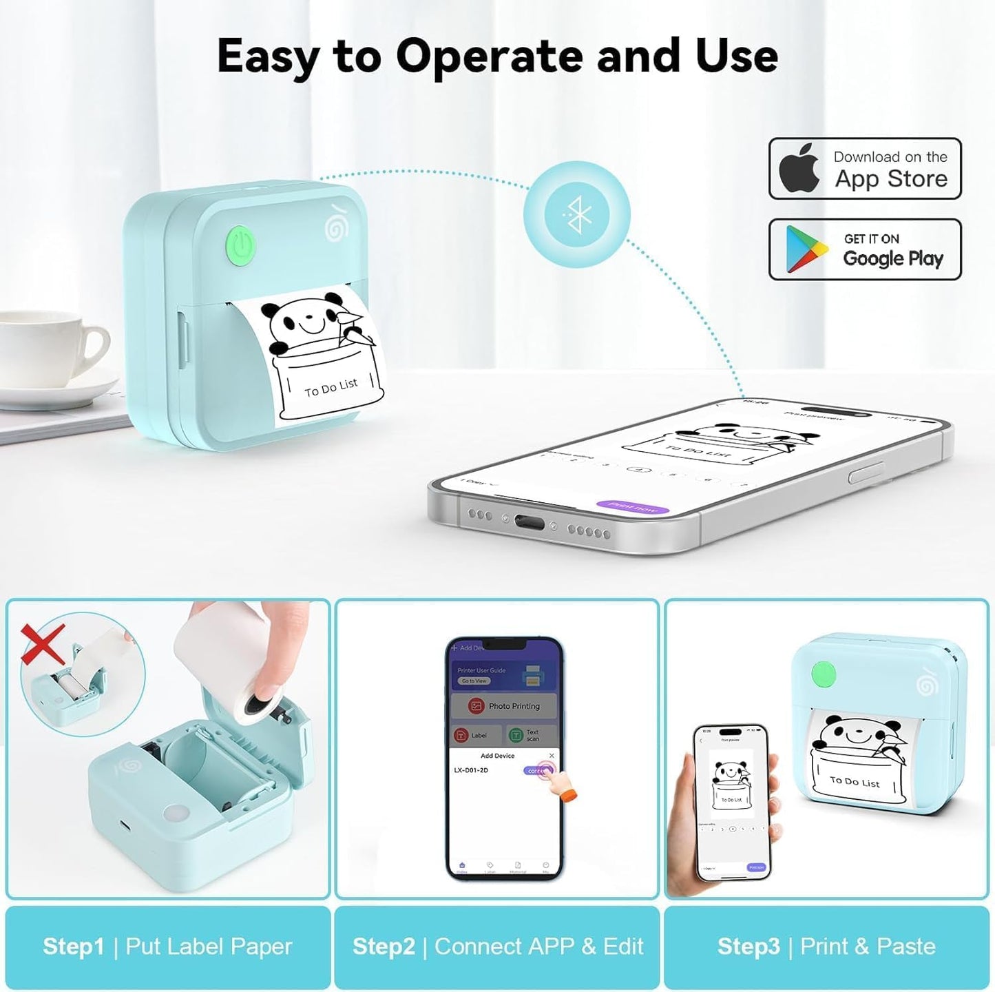 Label Maker Machine - Portable Bluetooth Mini Label Printer - Smartphone Handheld Thermal Sticker Small Labeler Multiple Templates Font Icon Inkless Custom Label for Home Kids School Items