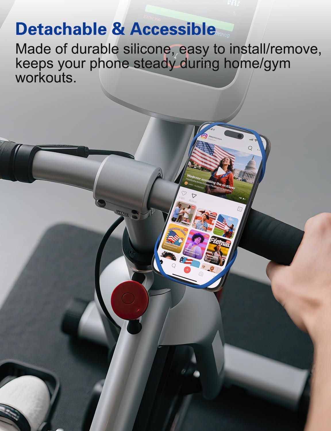 Detachable Bike Phone Mount, Universal Bicycle Phone Holder- 360° Rotatable, Silicone Bicycle Phone Holder for 16 Pro Max / 15, S10 and More 4.7-6.8" Phone, Blue