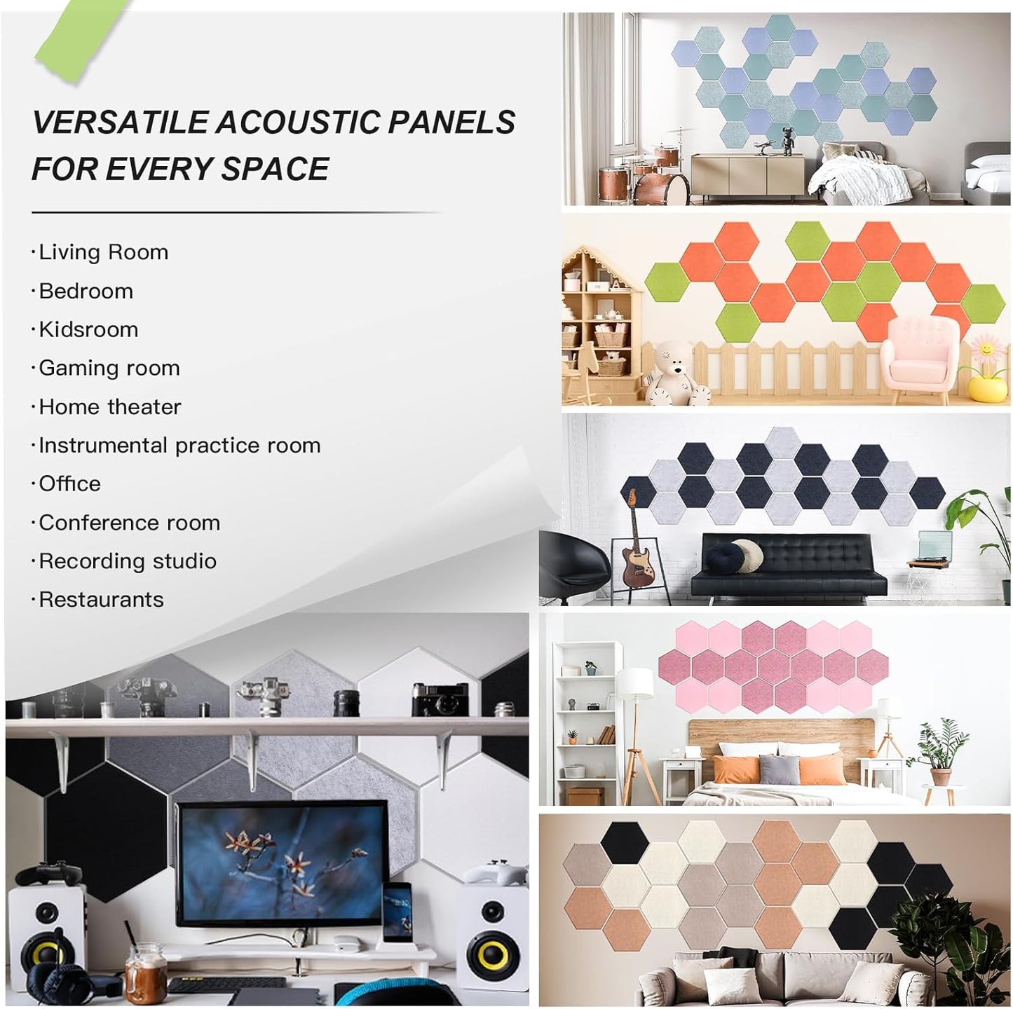 Mollywell Hexagon Acoustic Panels, High Density, Soundproofing, Decorative Noise Reduction Felt Wall Tiles for Ceilings, Home Office & Gaming Room (Cherry Blossom Pink), 14x12x0.4 Inch