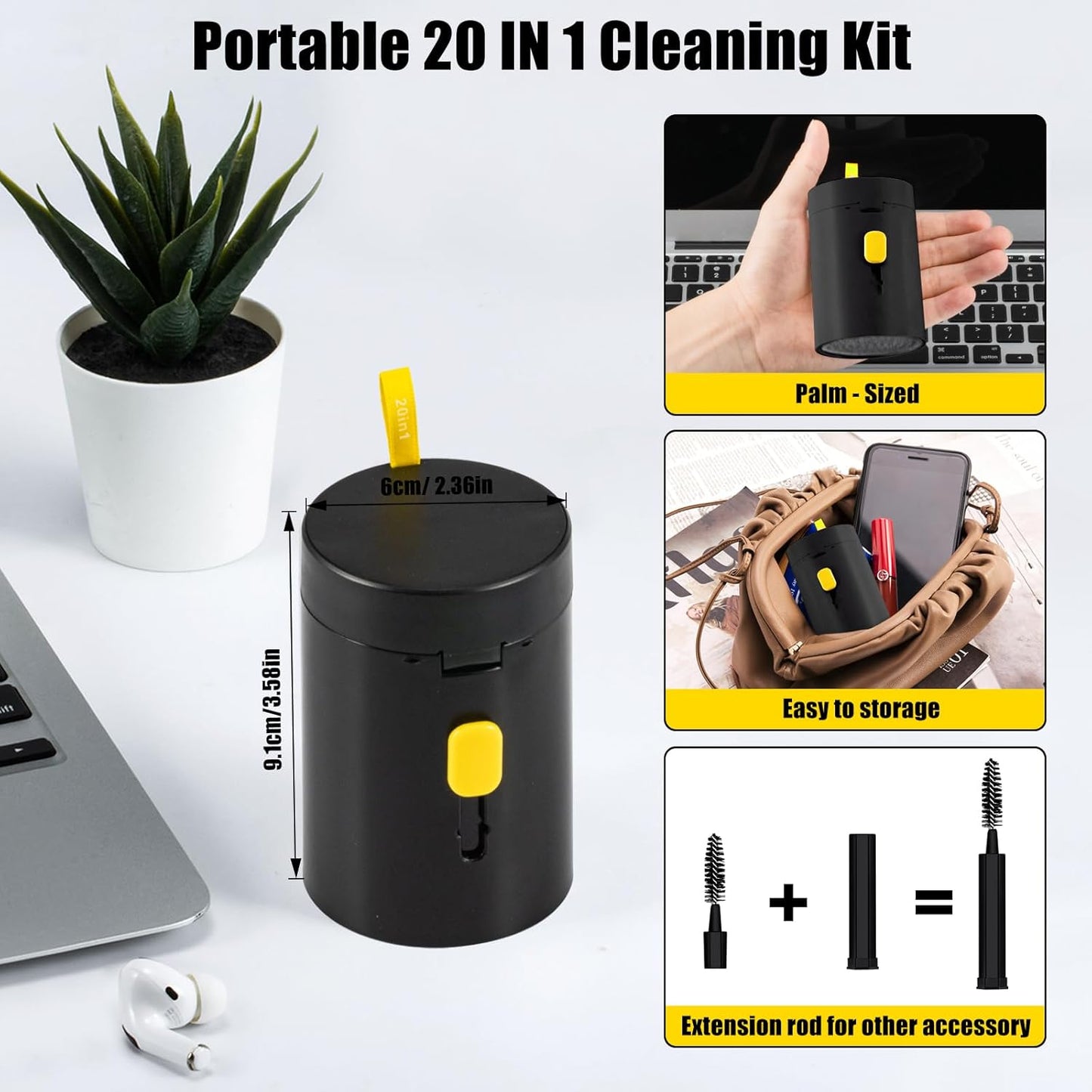 walrfid Laptop Phone Screen Cleaner Kit, Computer Keyboard Brush Cleaning Spray for iPhone AirPods MacBook iPad, 20-in-1 Electronic Device Clean Tool for Camera Earbud Car Screens (Black)