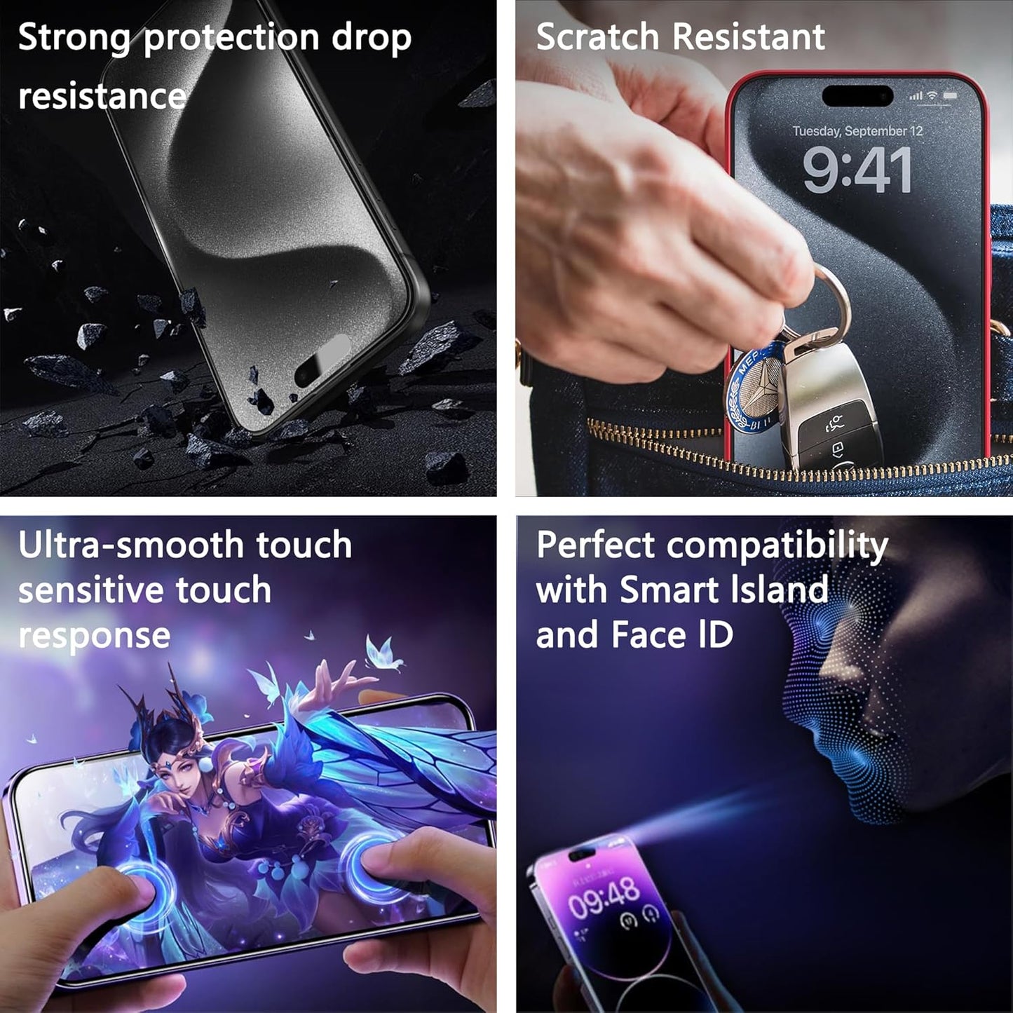 (2-Pack Anti Blue Light Matte Screen Protector for iPhone 15 Pro Max (6.7-Inch),9H Tempered Glass,Anti-Glare,Full Coverage,Anti-Fingerprint,Auto Dust Removal,Bubble-Free
