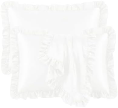 Set of 2 Ruffle Satin Queen Pillow Cases 20x30 inch White by QJFabricCO