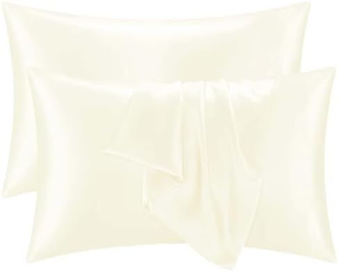 2 Pack Satin Pillowcases Beige King Size 20x36 Inch by QJFabricCO