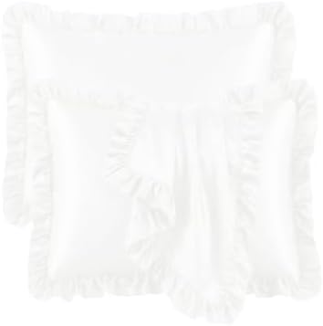 2 Pack Ruffle Satin Pillowcases Standard Size 20"x26" White by QJFabricCO