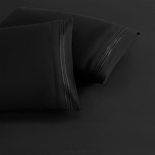 Black Standard Size Pillow Cases Set of 2, Microfiber - Image 3