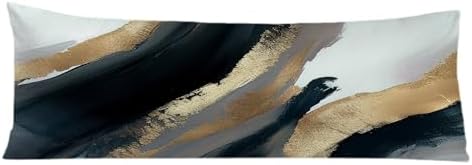 Black and Gold Abstract Body Pillow Covers 20x54, Mid Century Modern Black Gold by Exqcom