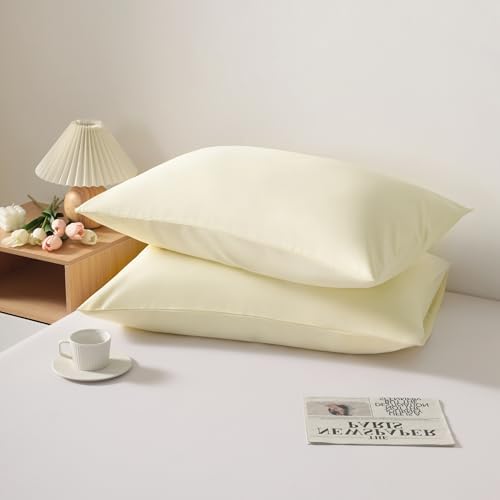 Queen Pillow Cases, 2 Pack, 20x30 in, Microfiber, Cream Yellow - Image 3