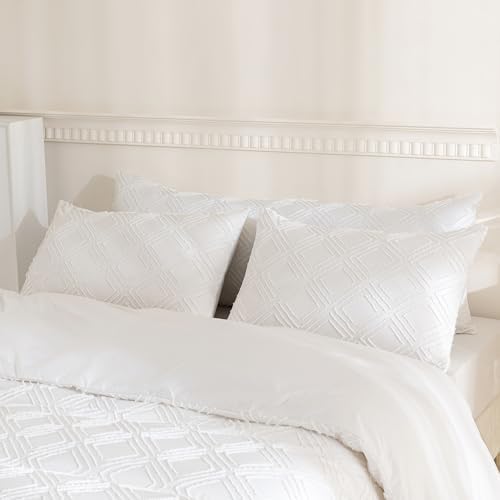JELLYMONI White Grid Tufted Pillowcases Body Size 20" x54" - Image 2