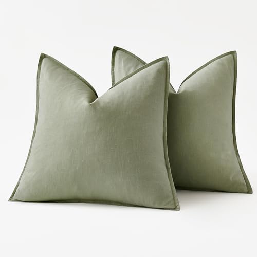 MIULEE Decorative Linen Euro Sham Pillow Covers 22x22 Inch Sage Green - Image 6