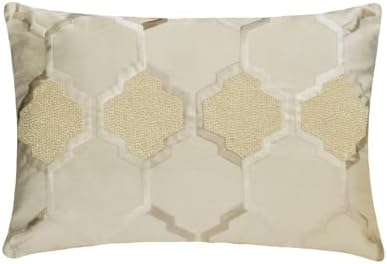 The HomeCentric Decorative Ivory 12"x14" Lumbar Pillow Cover, Jacquard Lattice by TheHomeCentric