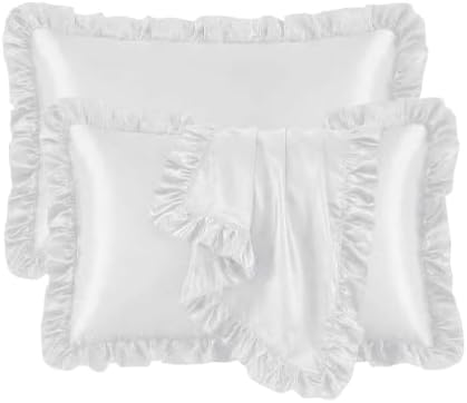 2 Pack Ruffle Satin Pillowcases King Size 20"x36" Silvergrey by QJFabricCO