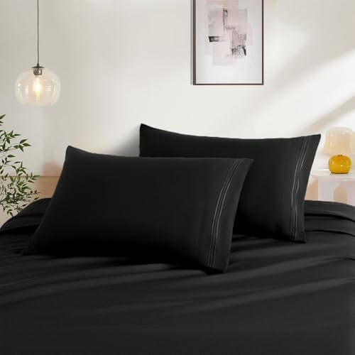 Black Standard Size Pillow Cases Set of 2, Microfiber by NookZuzu