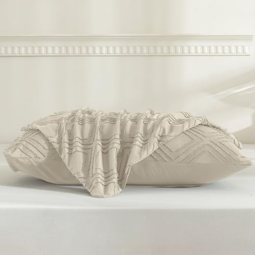 JELLYMONI Light Sand Grid Tufted Pillowcases King Size - Image 6