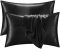 2 Pack Satin Pillowcases Black Standard Size 20x26 Inch by QJFabricCO