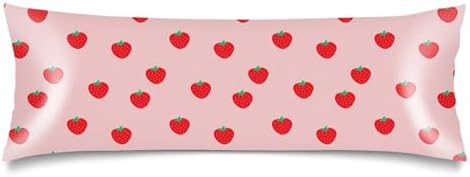 Silk Satin Body Pillow Cover for Hair and Skin, Strawberry Long Pillow Case by Unknown