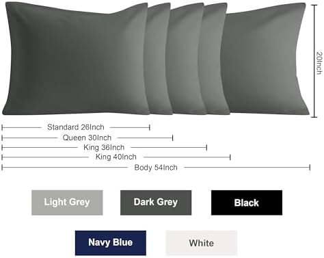 Body Pillow Cases, 2 Pack, 20x54 in, Microfiber, Dark Grey - Image 5