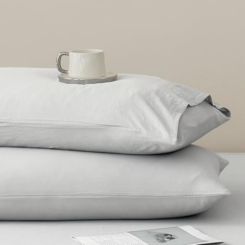 JELLYMONI 100% Washed Cotton Pillowcases, Envelope Closure 2-Pack by JELLYMONI