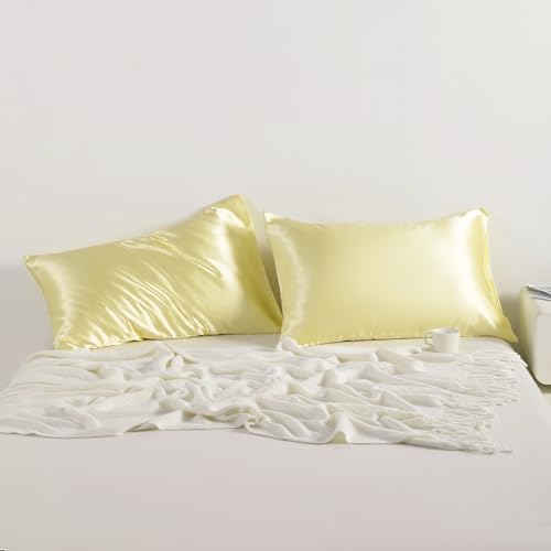 NTBAY Queen Satin Pillowcases, Light Yellow - Image 2