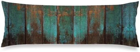 Vintage Body Pillow Cover 20x54 Teal Green Wood Country Rustic Distressed Retro by MATEKULI