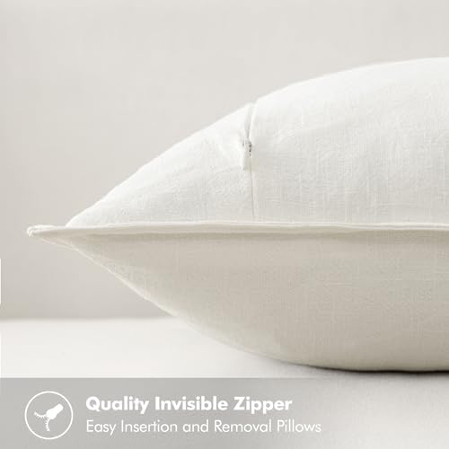 MIULEE Cream Boho Linen Decorative Pillow Covers 18x18 Inch Pack of 4 - Image 4