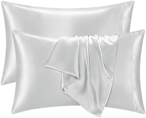 2 Pack Satin Pillowcases Silver Grey Standard Size 20x26 in by QJFabricCO