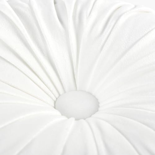 HIG Set of 2 Off White Velvet Decorative Round Pleated Throw Pillows - Image 6