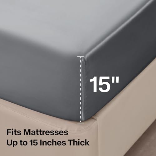 BEDELITE Satin Sheets Queen Size Bed Set, Dark Grey, 4 Pieces - Image 5