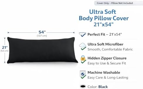 EVOLIVE Soft Brushed Microfiber Body Pillow Cover 21''x54'', Zipper Closure - Image 2