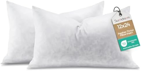 12x24 Feather Lumbar Pillow Insert Set of 2, Decorative Throw Pillow Insert by Swandream