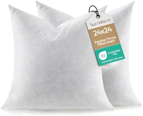 Euro Pillow Inserts Set of 2, Soft Fluffy Square 24 x 24 Inches Decorative by Swandream