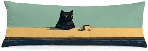 Black Cat 20x54 Body Pillow Cover, Aesthetic Black Cat Art Painting Long Body by Unknown