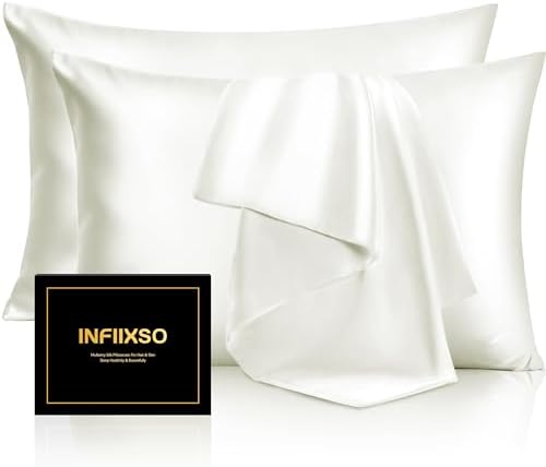 INFIIXSO Silk Pillow Cases 2 Pack, Standard Size, Hidden Zipper by INFIIXSO