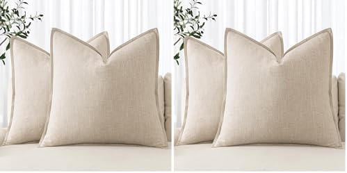 MIULEE Decorative Linen Euro Sham Pillow Covers 24x24 Natural Beige Boho by MIULEE