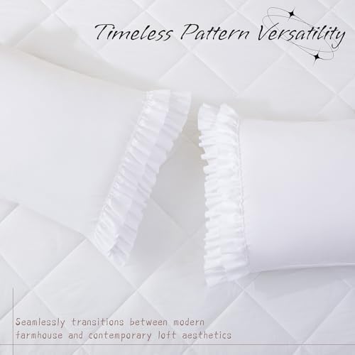 Vonty White Ruffled Pillow Cases Set of 2, Body Size, 20x54 Inch - Image 2