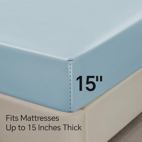BEDELITE Satin Sheets King Size Bed Set, Light Blue, 4 Pieces - Image 6