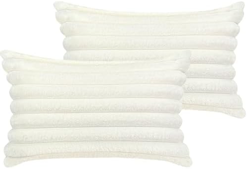 COTEY 12x20 Decorative Faux Fur Throw Pillow Covers Set of 2- Cream White by COTEY