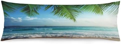 Beach Body Pillow Cover, Sea Ocean Waves Summer Hawaii Tropical Palm Tree Long by DAOPUDA