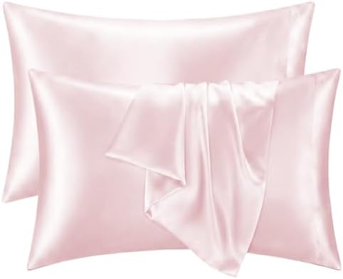 2 Pack Satin Pillowcases Pink Queen Size 20x30 Inch by QJFabricCO