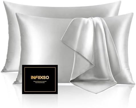 INFIIXSO Silk Pillow Cases King Size Set of 2, Hidden Zipper, Light Grey by INFIIXSO