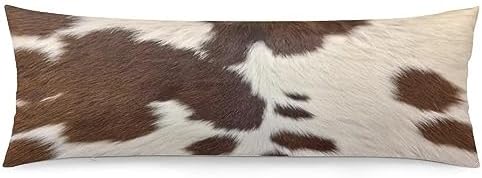 Cow Print Body Pillow Cover Brown Cowhide Western Farmhouse Long Pillow Case by TOKILIAR