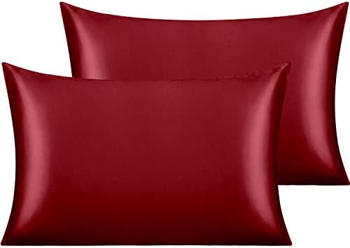 NTBAY Queen Satin Pillowcases, Wine Red by NTBAY