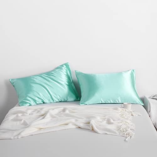 NTBAY Standard Satin Pillowcases, Light Blue - Image 2