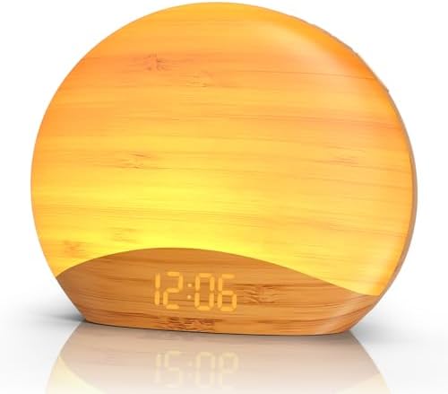 REACHER Natural Wood Grain Sunrise Alarm Clock, Sound Machine & Night Light by Reacher